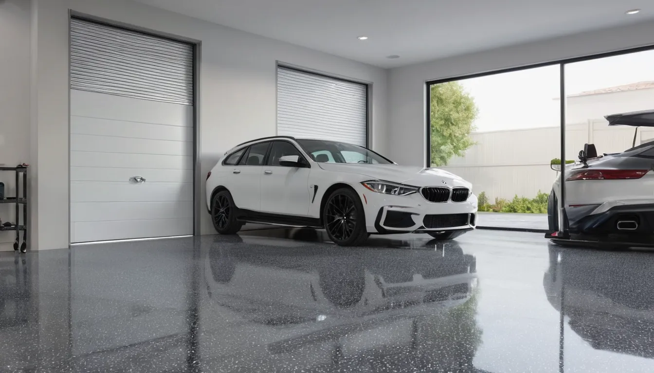 A freshly coated epoxy garage floor in a home in Rockville